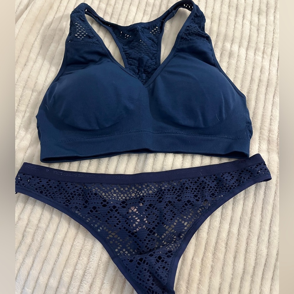Deep Blue Lace Sports Bra and Panty Set